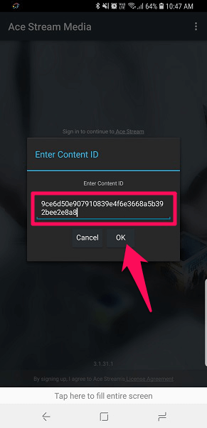 input content id on ace media player android