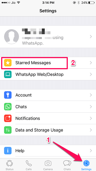 view starred messages in Whatsapp iphone