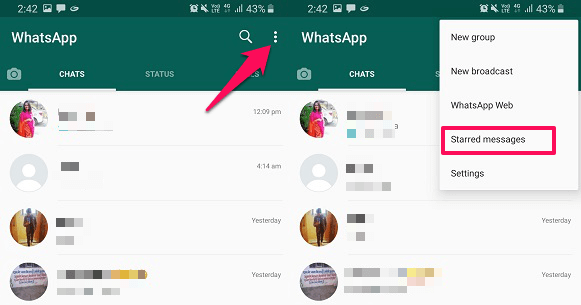 view starred messages in WhatsApp on Android
