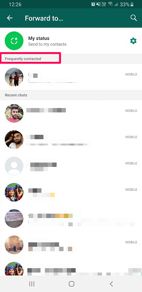 frequently contacted - WhatsApp