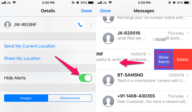 unmute chat and show alerts for conversation in iPhone