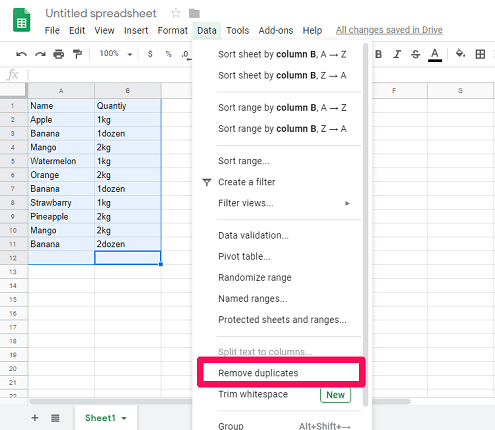 Delete duplicates in Google Sheets