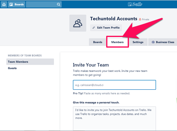 add members to team on Trello