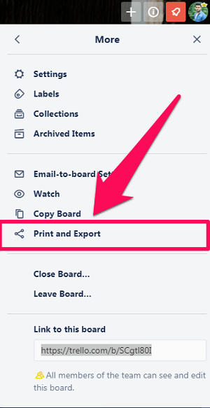 clicking on print and export