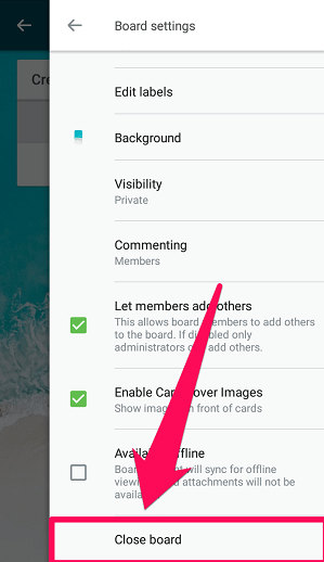 closing trello board in android