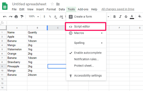 Script Editor In Google Sheets