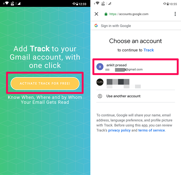 Setup Gmail account for email tracking