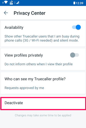Deactivate Truecaller account