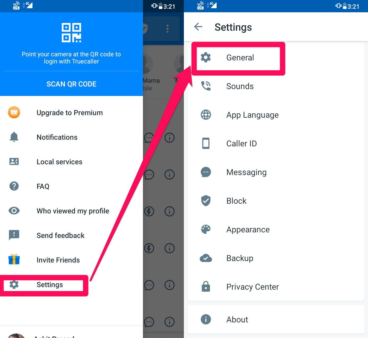 Settings and general settings option