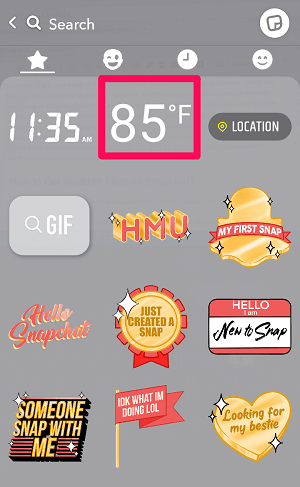 Snapchat temperature sticker