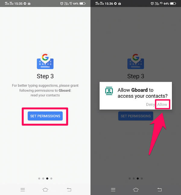 allow permissions to Gboard