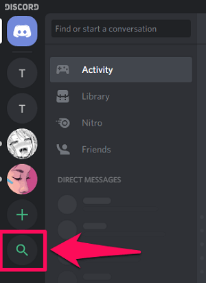 click on search icon to discover new discord servers