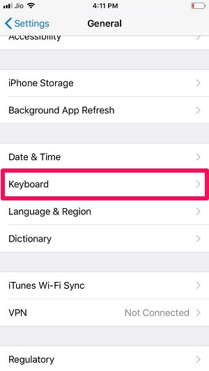 iPhone keyboard settings