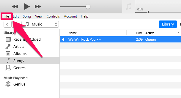 iTunes file option