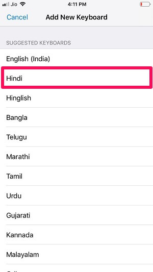 add hindi keyboard on iPhone