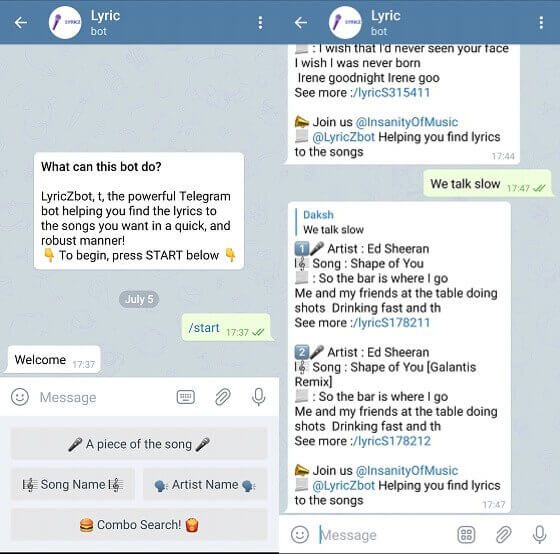 cool bot on Telegram - lyric