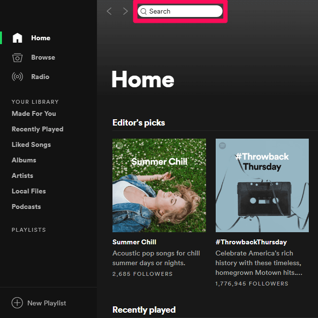 Spotify search option