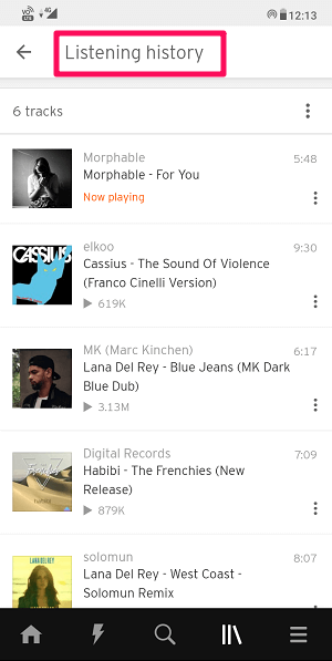 check Listening history on Android iPhone