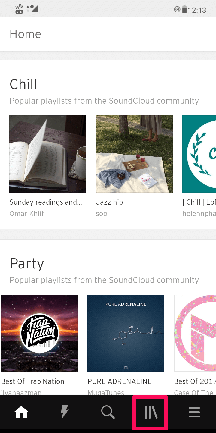 SoundCloud app homepage