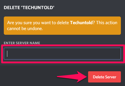 confirm the server deletion