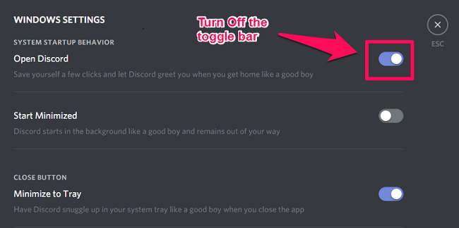 stop Discord from opening on Startup