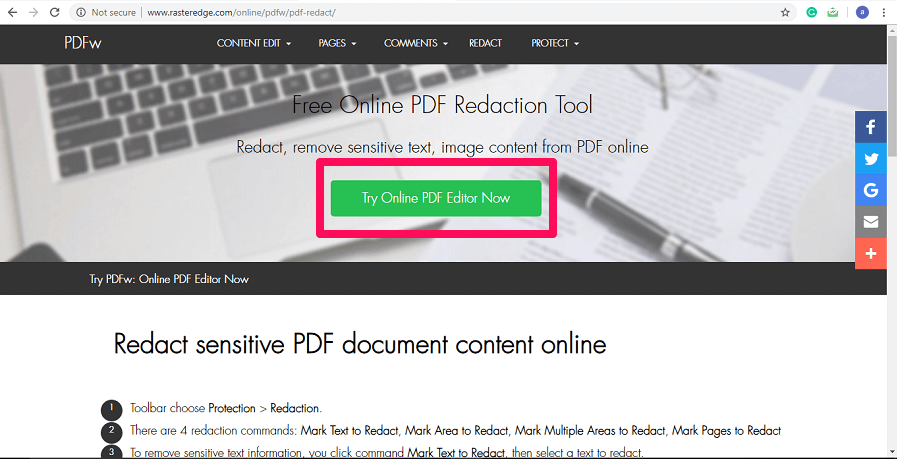 redact text in PDF using online tool
