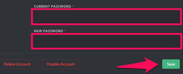 save new discord password