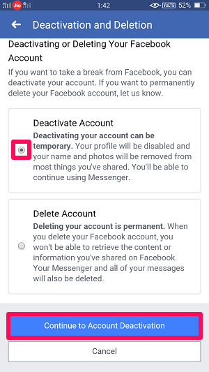 select deactivation or deletion