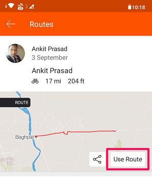 Use route on Strava app