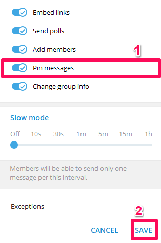 change pin settings from telegram desktop app