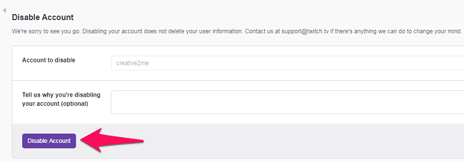 disable twitch account