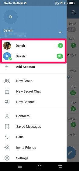 two telegram accounts added in android