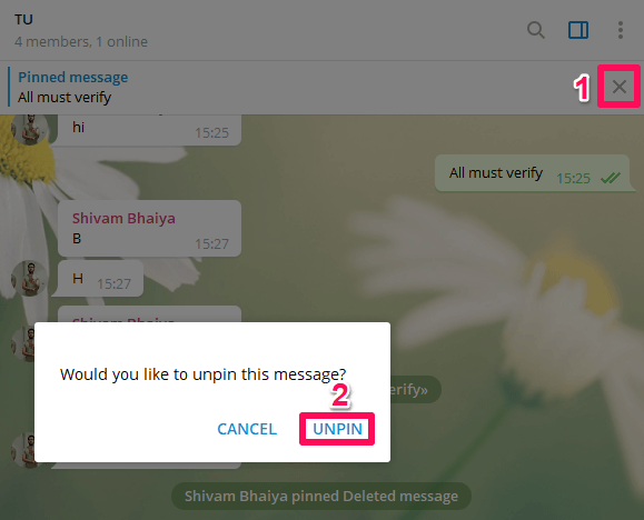 unpin message using desktop app