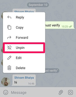 unpin telegram message from group