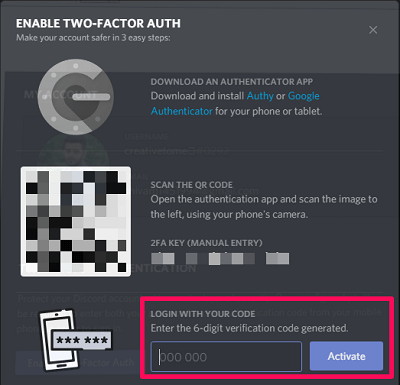 enable two factor authentication on Discord