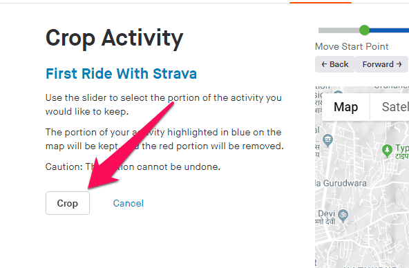 Crop button for the selected activity