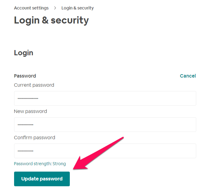 change Airbnb password