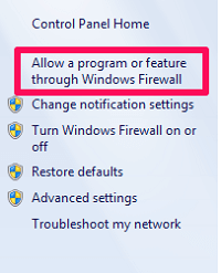 allow a program or feature through Windows firewall