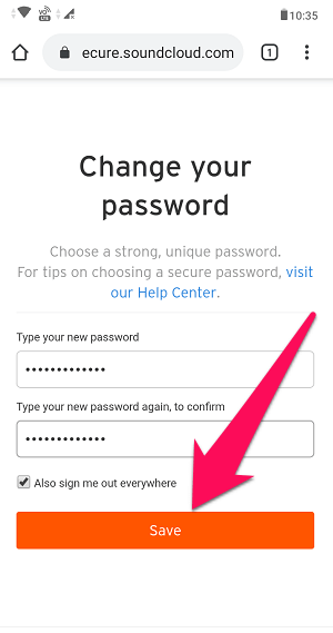 reset your password on SoundCloud app