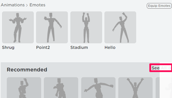 how to equip an emote in roblox