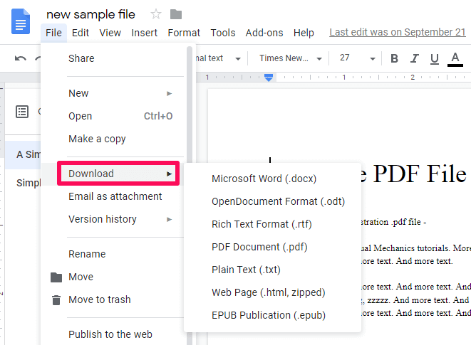Export Google Docs to Word or Pdf