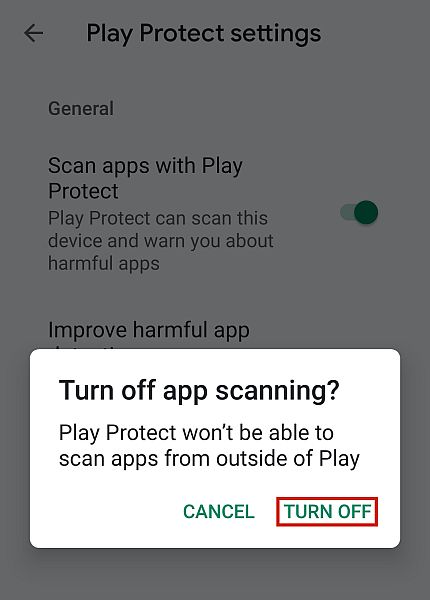 Turning off app scanning in Android