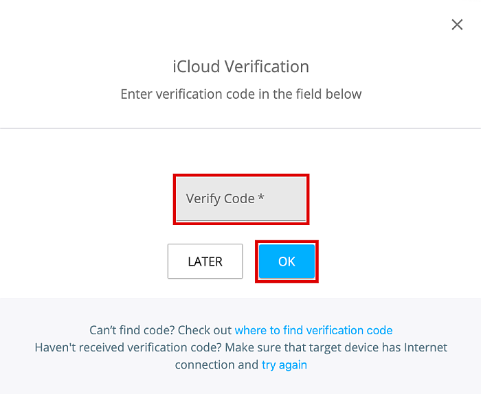 Enter verification code received  for iCloud verification