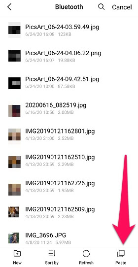 paste photos in another folder