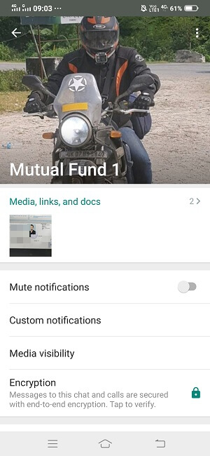 Whatsapp profile view with saved number