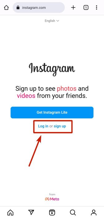 Login option on the Instagram website