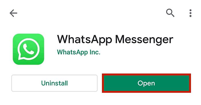 Green open button to open Whatsapp after installation