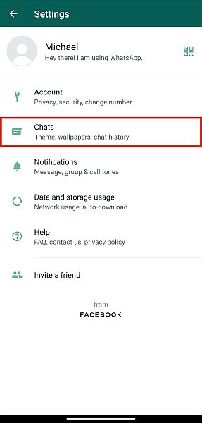 Chats option in the whatsapp settings