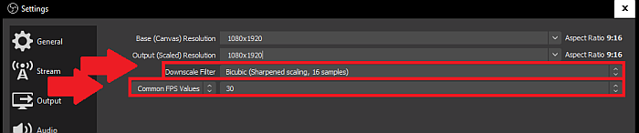 Downscale filter setting in OBS