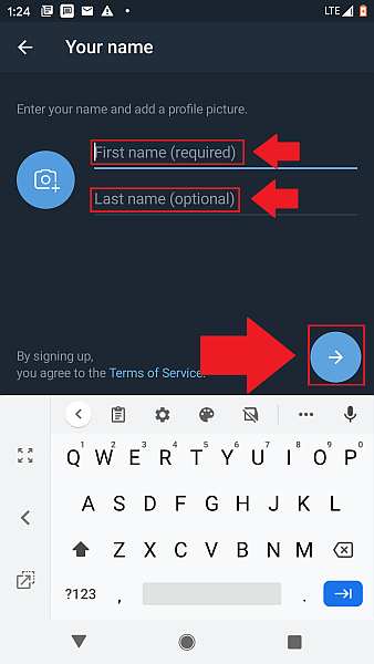 Telegram enter name